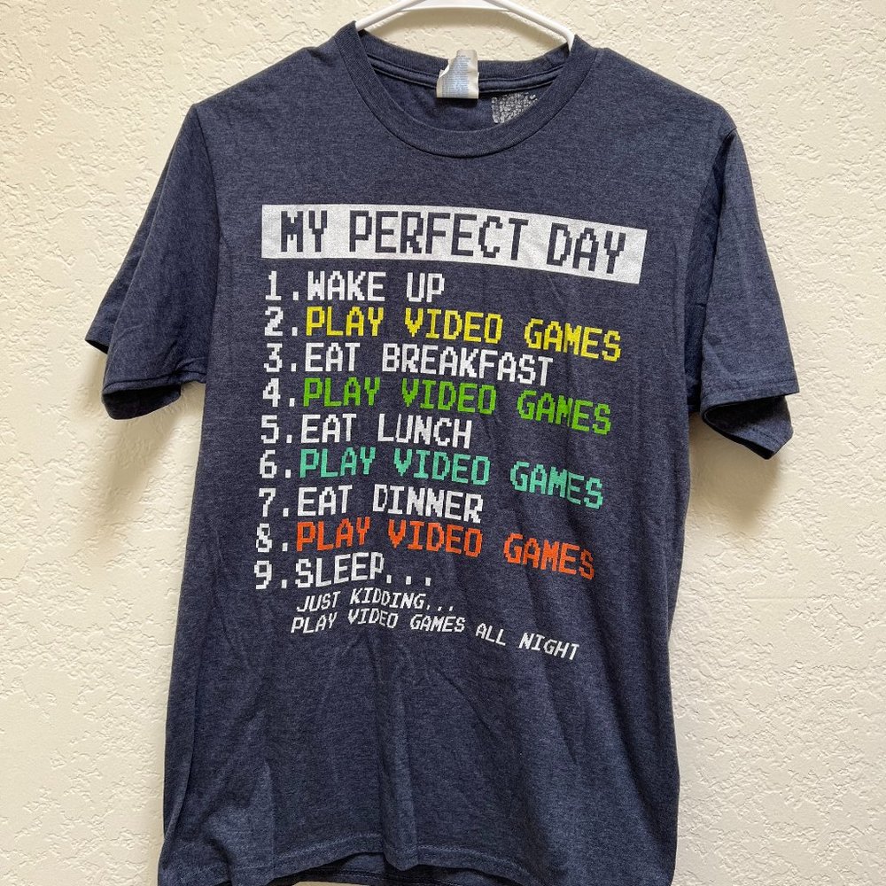 My Perfect Day" Black Classic Fit Gamer T-Shirt, Crew Neck, Short Sleeve